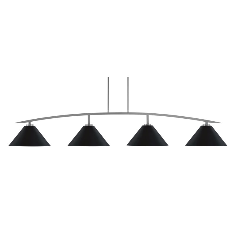 Barre d'éclairage 4 lumières kurve au fini graphite avec abat-jour conique en métal de 14 po, Noir