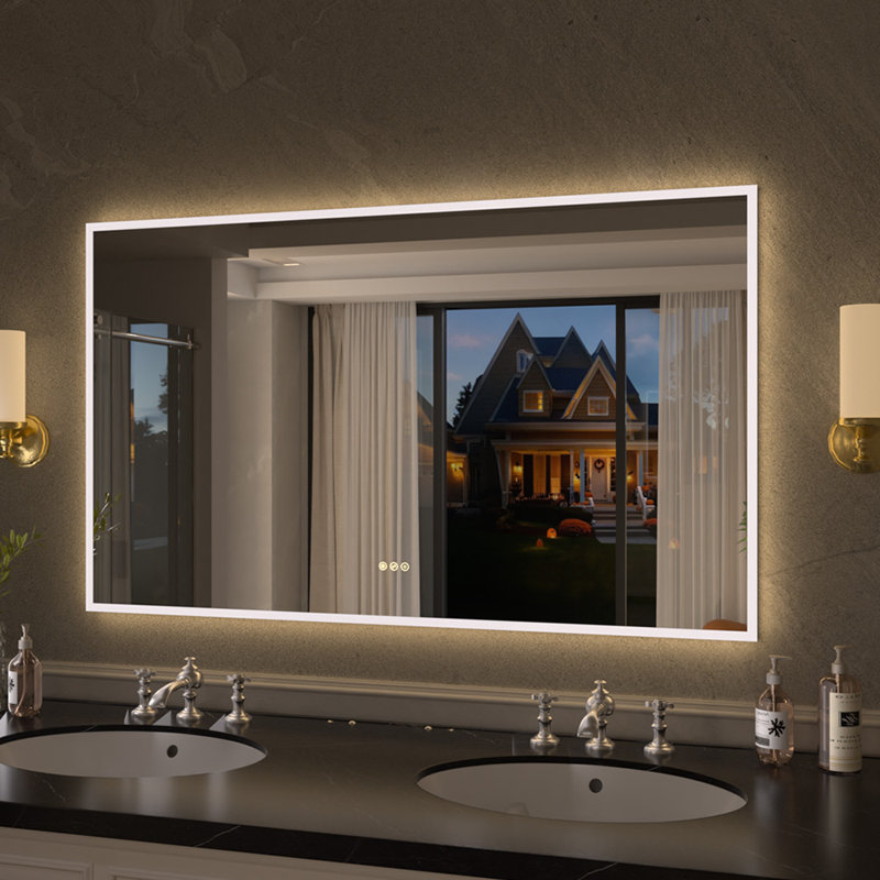 Shimmer 60 in. W x 36 in. H Rectangular Frameless Anti-Fog LED Dimmable Wall Bathroom Vanity Mirror in Polished Crystal