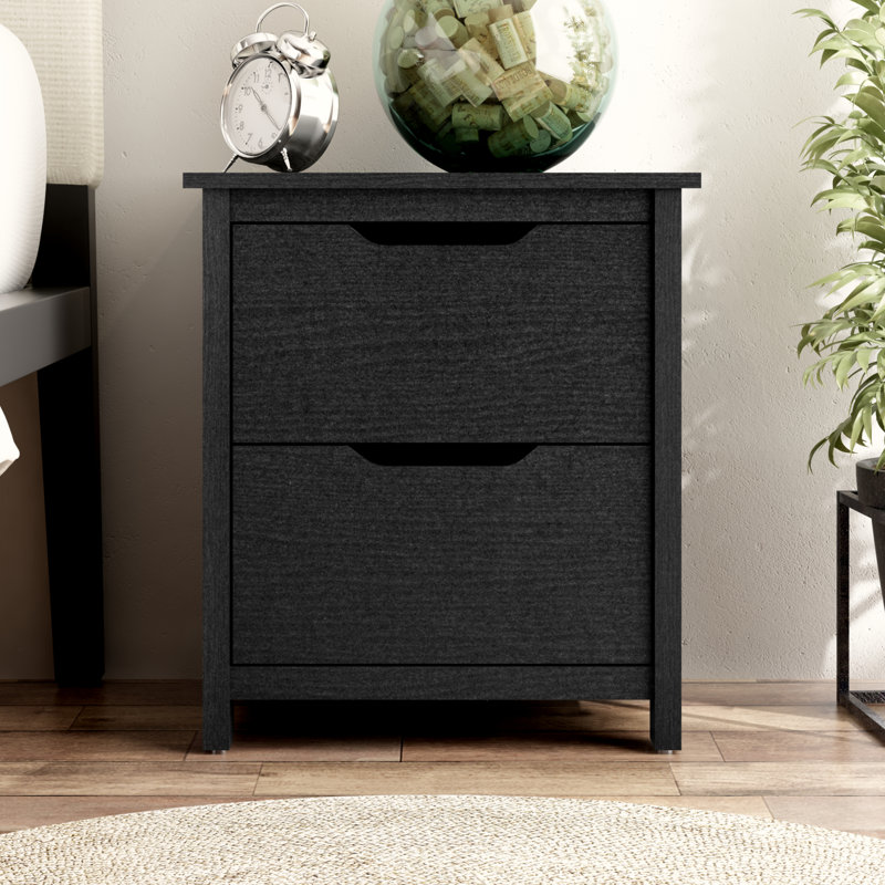 Cameka 22'' Tall 2 Drawer Nightstand, Black