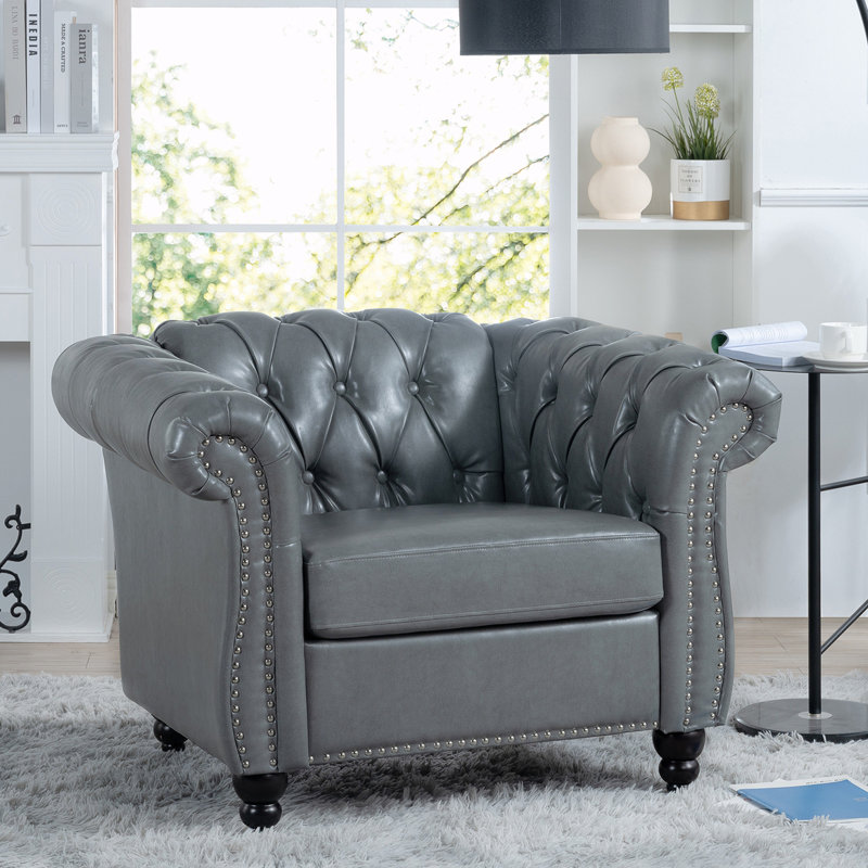 Byrom 32'' Faux Leather Sofa, Gray PU, 28.35" H x 38.98" L x 32.09" D