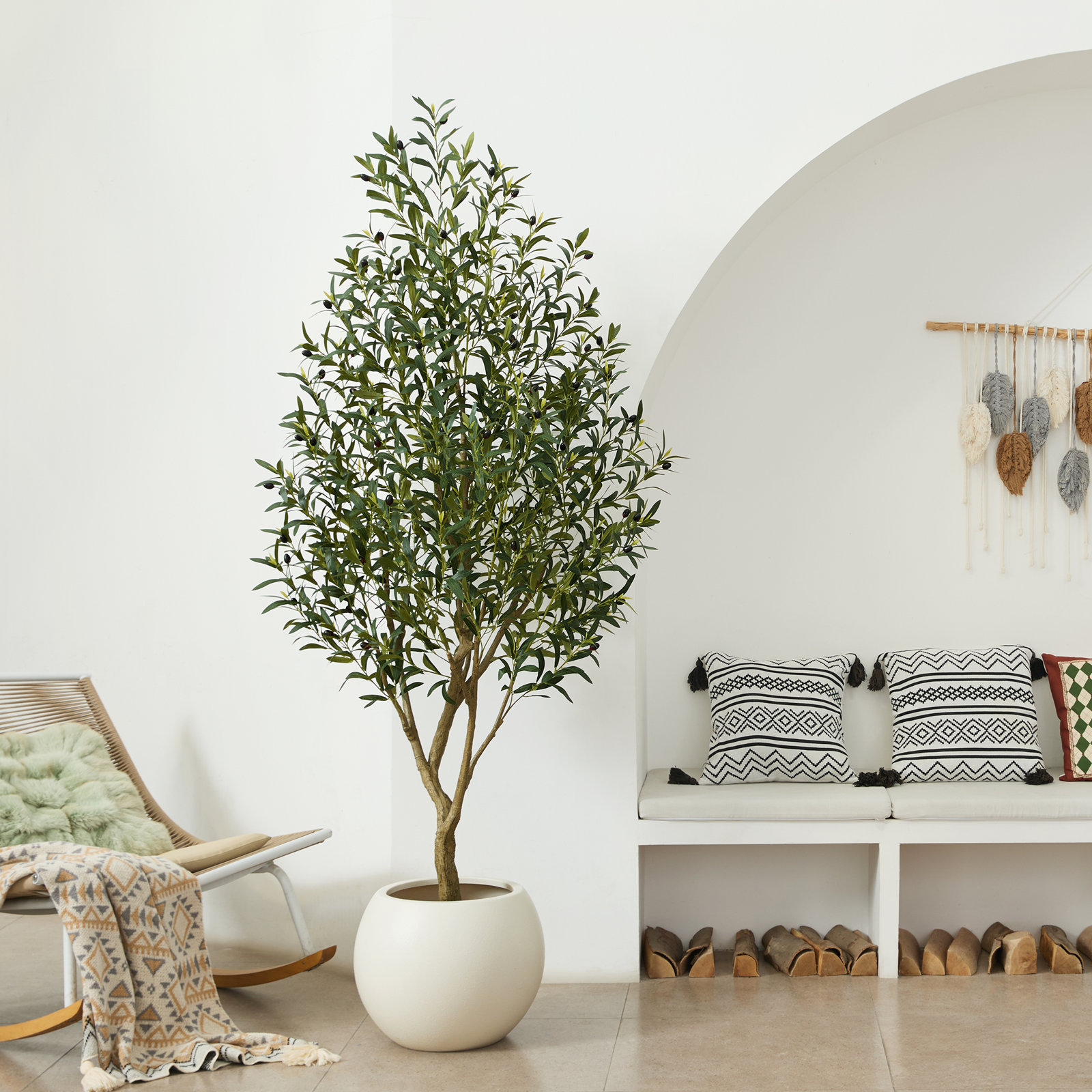 Adcock 84" Olive Tree in Pot, 84"H x 24"W x 24"D