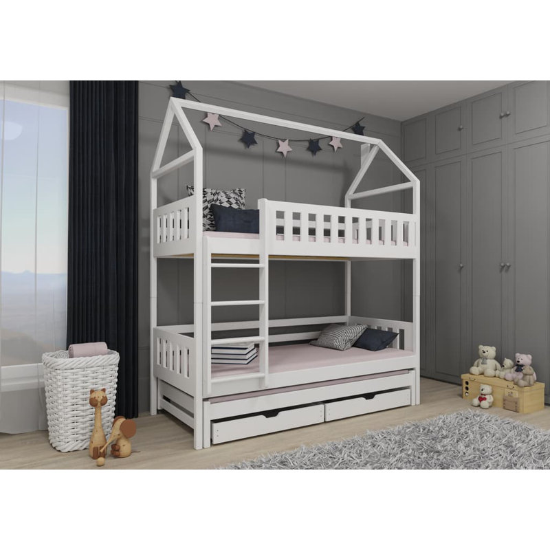 Nolina Bunk Bed with Storage Included with Trundle Included, White
