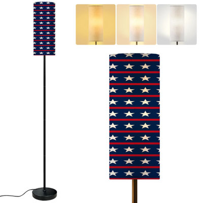  68.5" Standing Floor Lamp American Flag Inspired Red White Blue Star Design Dimmable Metal Pole Lamp with Linen Lampshade LED Bulb Included
