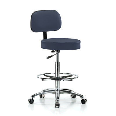 PERCH Chrome Walter Height Adjustable Exam Stool with Backrest and Foot Ring | High Bench Height 25-35"