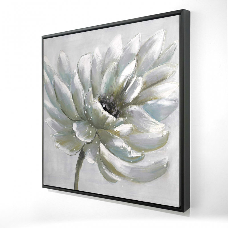 Toile de chrysanthème blanche | Décoration florale pour chambre à coucher - encadrée