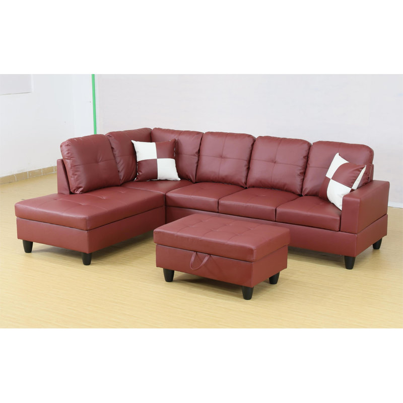 Zoie 103" Wide 3-Piece Faux Leather Small Sectional Sofa Set with Firm Seat Cushions for Small Space, Left Hand Facing
