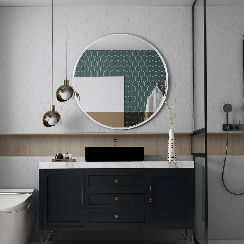 Metal Round Mirror, 32" x 32", Black