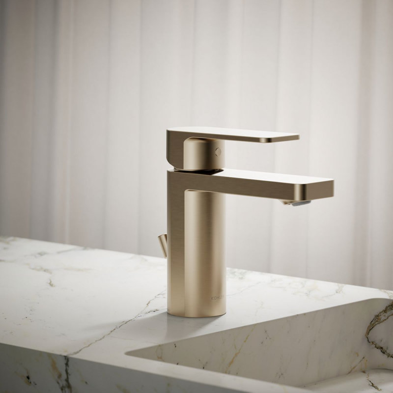 Parallel Single-Handle Bathroom Sink Faucet, Single-Hole Faucet with Pop-Up Drain, 0.5 GPM, Brushed Bronze