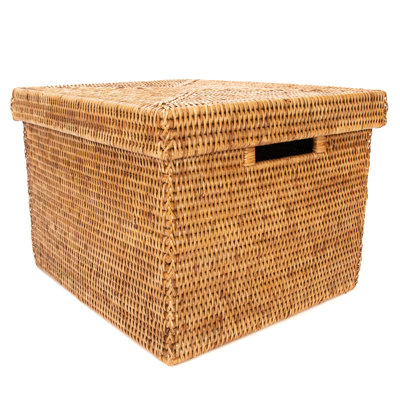 Hand-Woven Rattan Rectangular Basket with Lid