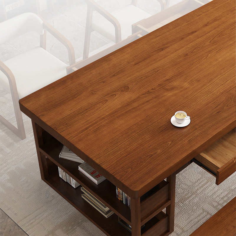 Walnut Rectangular Solid Wood Executive desk with drawers desk, 29.53" H x 70.87" W x 31.5" D