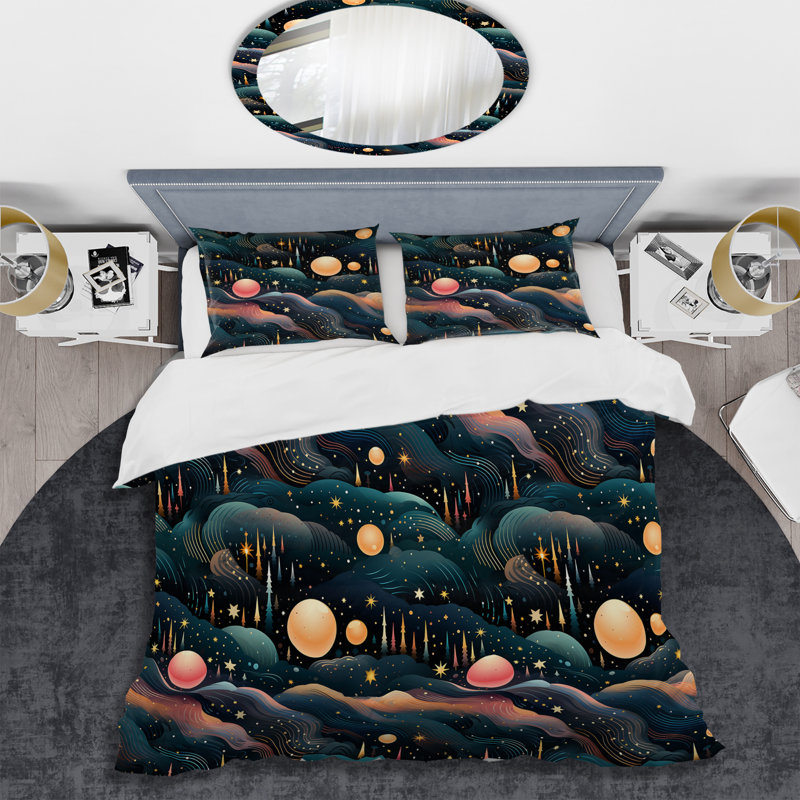 Literie Celestial Dreams Galaxy, Housse de couette pour grand lit et 2 taies décor