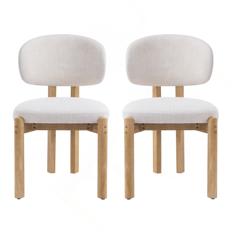 Chaises de salle à manger rembourrées beige avec cadre naturel scandinave, 2, Naturel