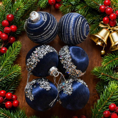 6 Pcs Satin Christmas Balls, Silk Christmas Tree Hanging Ornaments, Luxury Home Decorations For Xmas Tree Wreath Garland Holiday Wedding Party Decoration, 6Cm