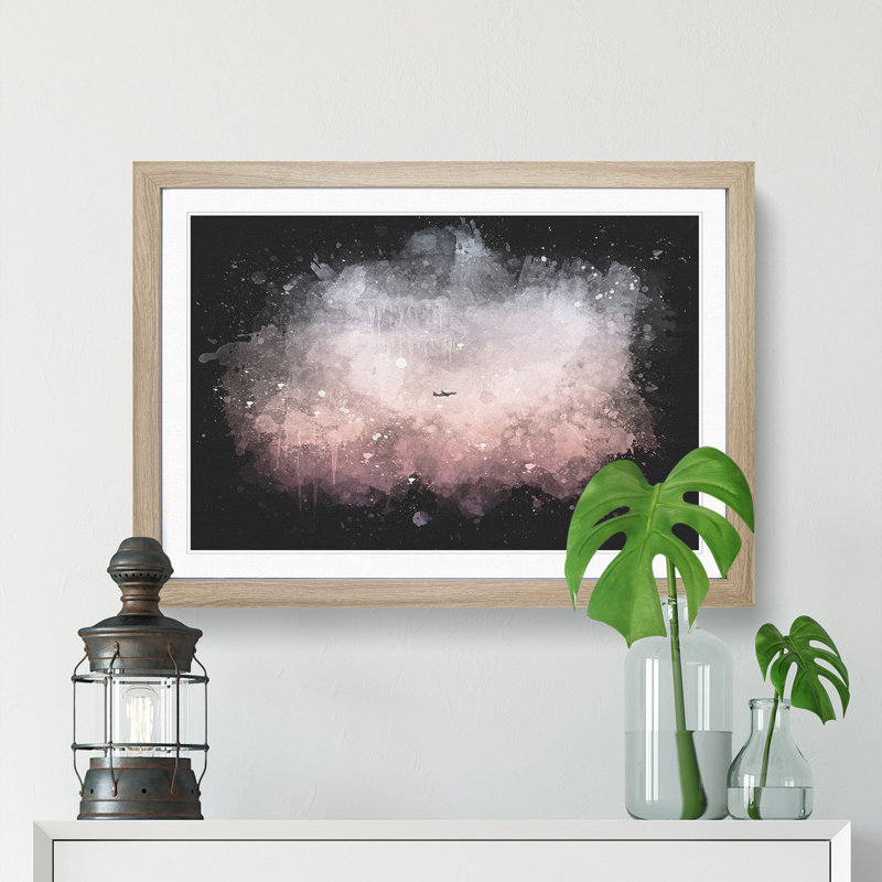 Airplane Passing the Moon - Picture Frame Graphic Art Print, 62cm H x 87cm W x 2cm D, Oak Framed