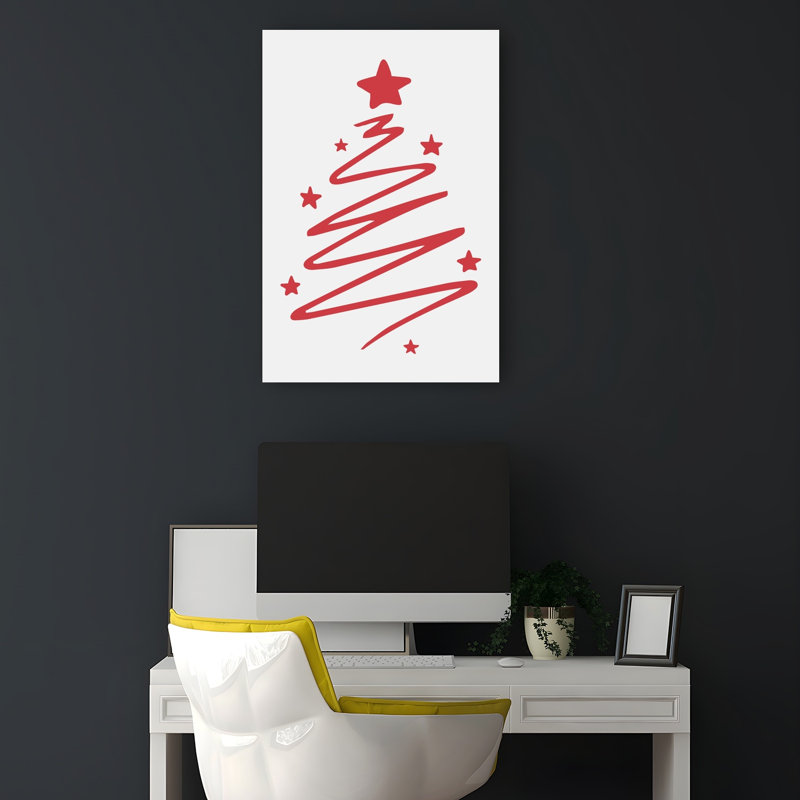Arbre de Noël rouge minimaliste, arbre de Noël moderne abstrait, paysage d'hiver, reproduction d'art mural, 18" H x 12" W