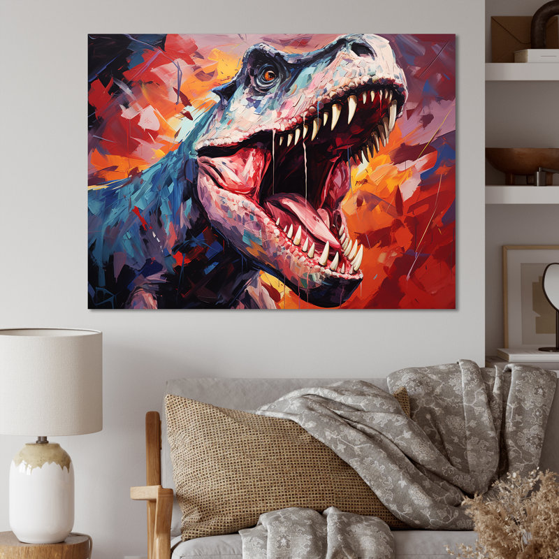 Popart TRex dinosaur II - dinosaure, art mural, Toile tendue, L 16 po x H 32 po x P 1 po