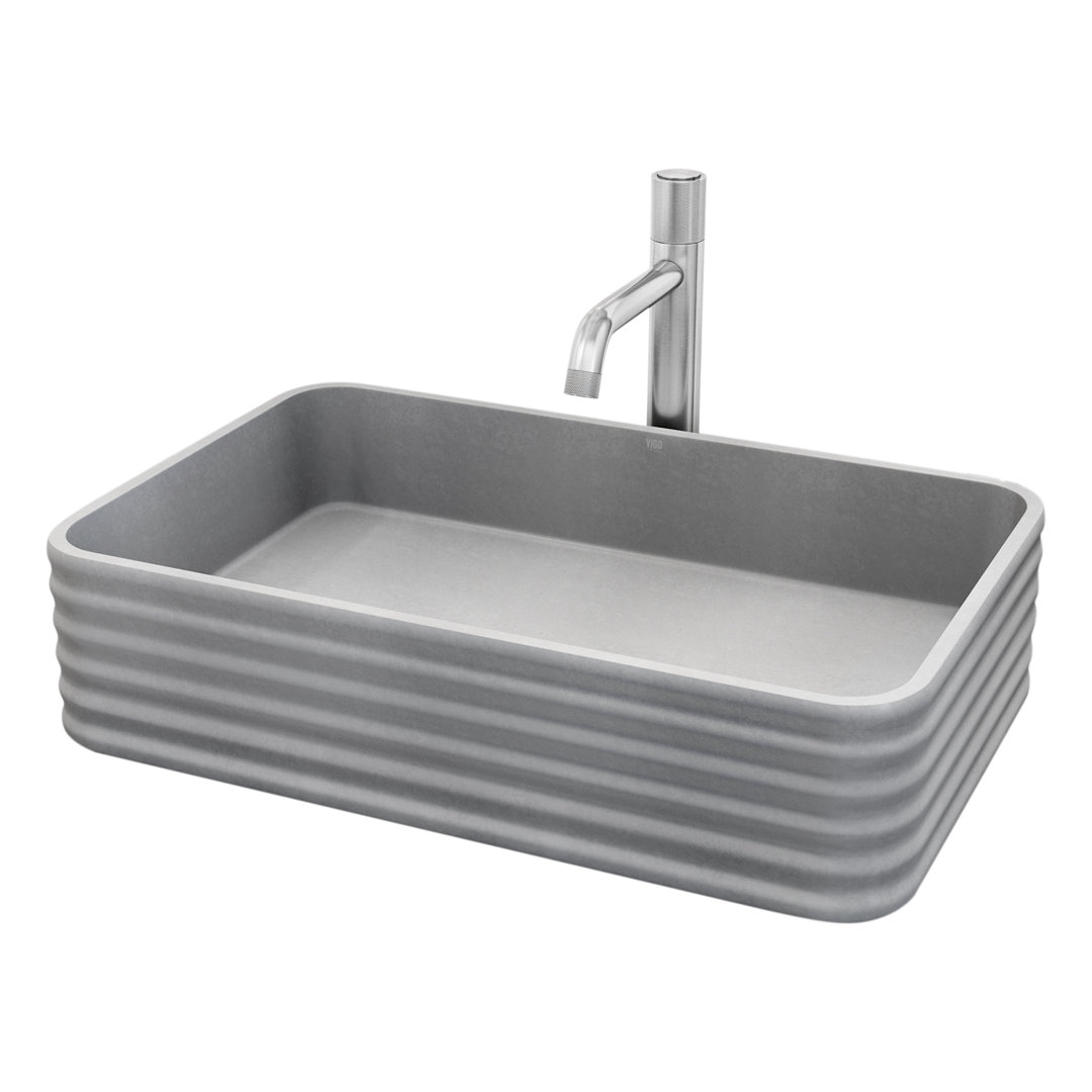 Cadman 21" L x 14" W x 5" H Rectangular Concrete Vessel Bathroom Sink with 12" H Faucet VIGO