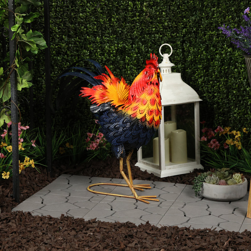 Statue de coq colorée en métal 25 po pour jardin, patio et pelouse