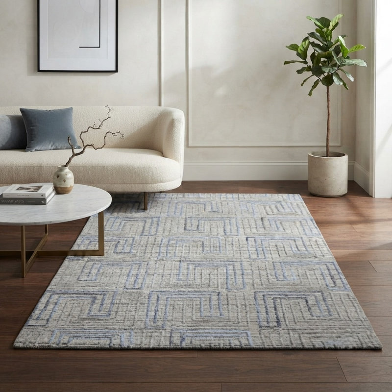 Tapis d'intérieur en polypropylène géométrique multicolore tissé à la main, Rectangle 8 pi x 10 pi