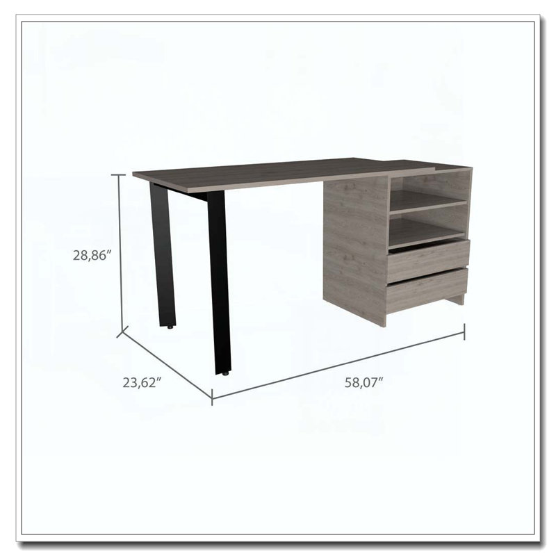 Light Gray 2-Drawer 2-Shelf Writing Desk
