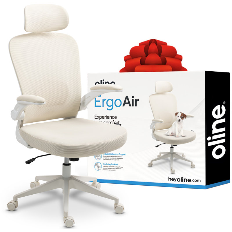 Oline ErgoAir Ergonomic Office Chair – Adjustable Lumbar Support, Flip-Up Armrests, Mesh Computer Desk Chair, Swivel Rolling Executive Gaming Chair for Home & Office (Beige) - Thumbnail 4