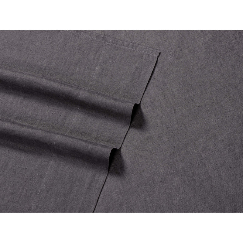 Ensemble de draps en lin Nena Aybar, Ensemble de draps pour grand lit avec 2 taies d'or, Gris anthracite
