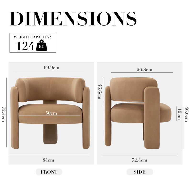 Modern Upholstered Barrel Armchair, Khaki