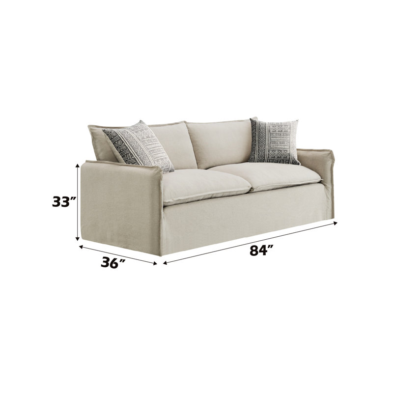 Confortable 2 pièces en lin beige avec des matériaux et des coussins moelleux Dimensions généreuses - sièges spacieux