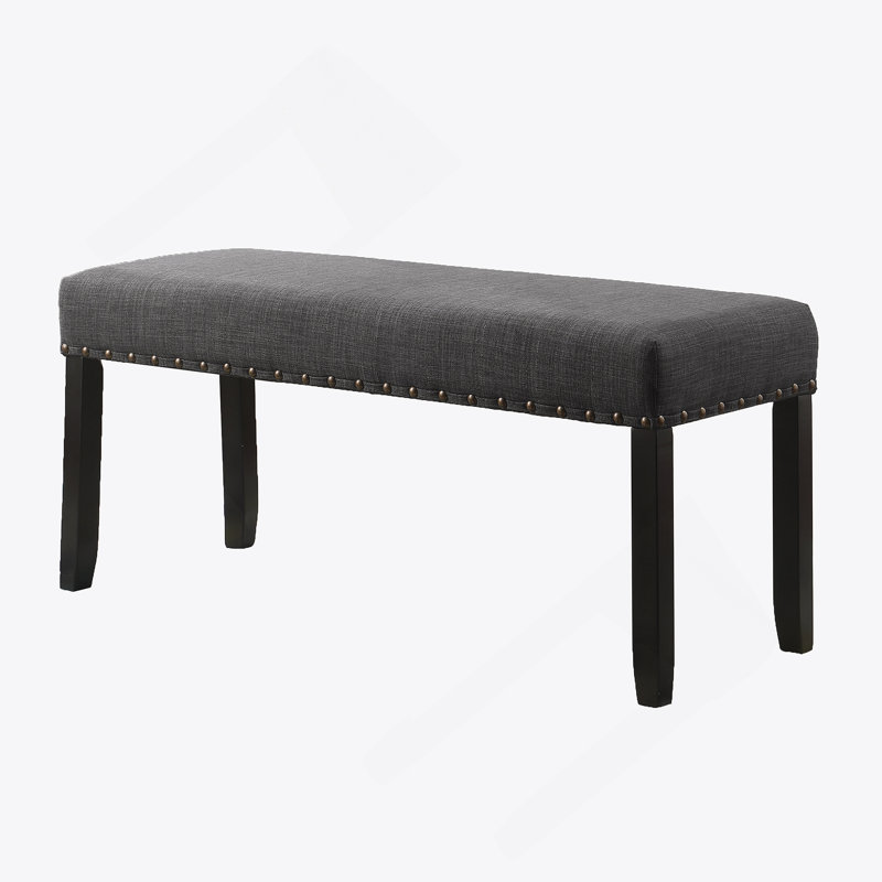 Fabric Dining Bench With Nailhead Trim, Grey, Gray