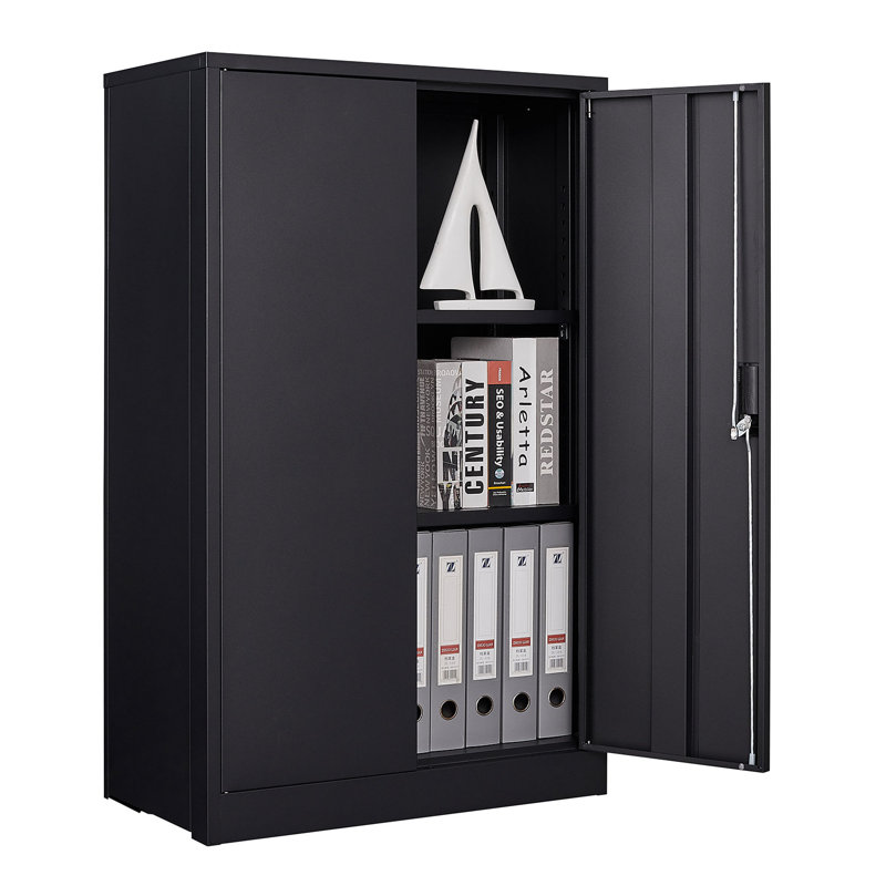Black Metal Folding Storage Cabinet - Locking Doors, Adjustable Shelf, Filing Function For Home/office/school/garage