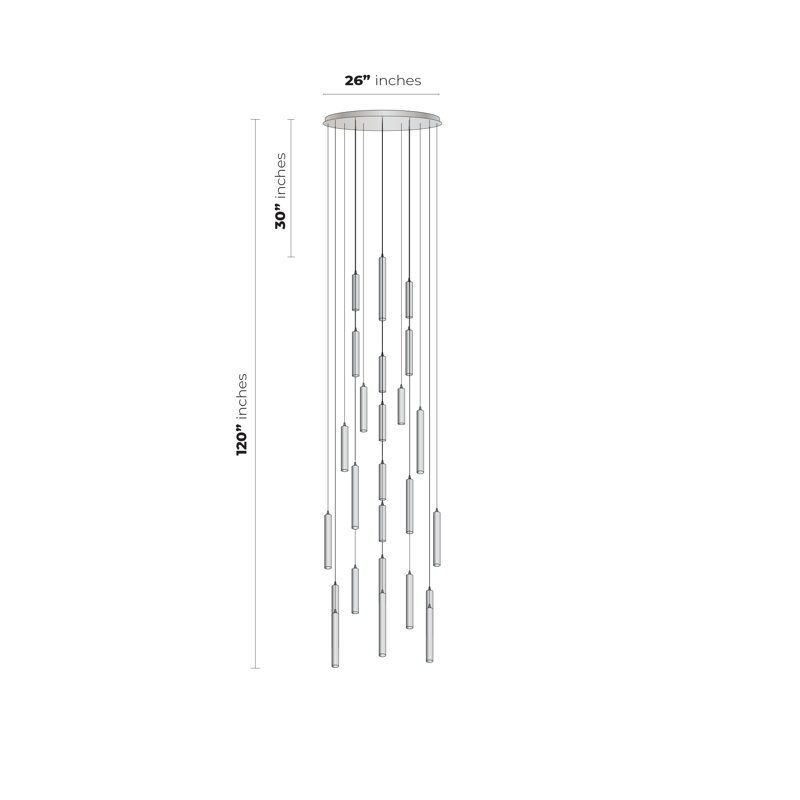 Rainfall 25 - Light Pendant, 120" H x 26" W x 26" D, Gray, White