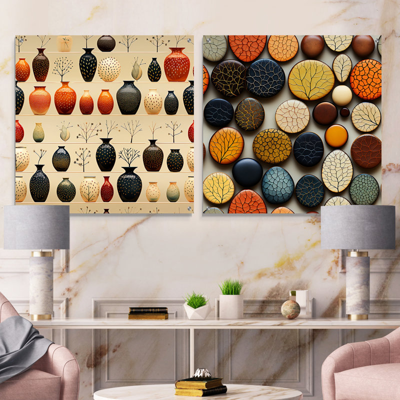 Kevin - Ensemble de 2 peintures murales abstraites en acrylique Boho, H 16 po x l 33 po