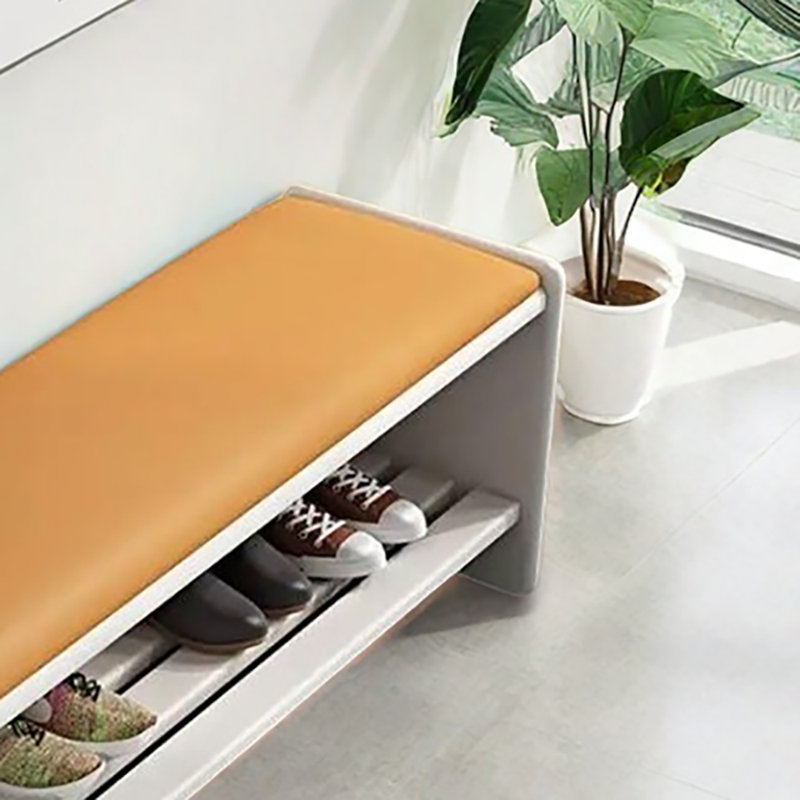 Banc de rangement pour tabouret 35,4 po, Blanc / orange