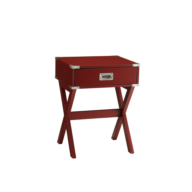 Modern Black Accent Table With Storage Space - Metal Corners And Square Design Durability Style Function, Red