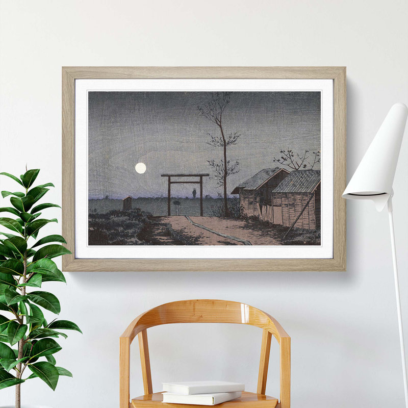 Moon in the Sky by Kobayashi Kiyochika - Picture Frame Painting Print, 27cm H x 36cm W x 2cm D, Oak Framed