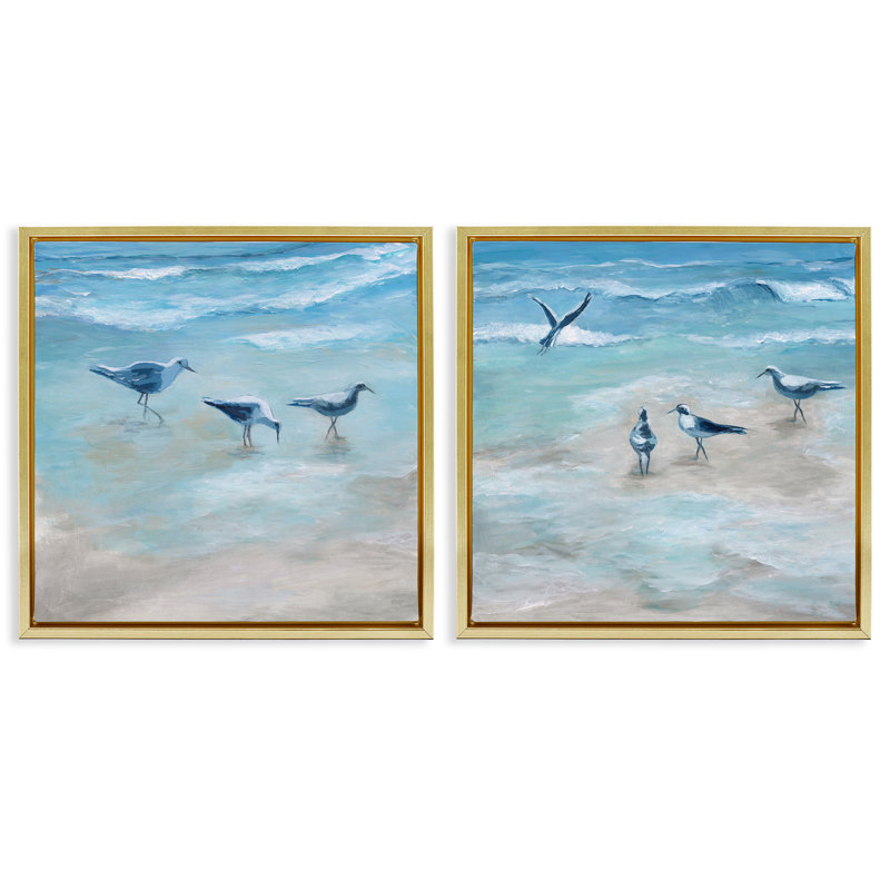 «View of Seagulls on Shore», ensemble de 2 toiles flottantes encadrées brunes, design par Marilyn Dunlap, H 25 po x l 25 po