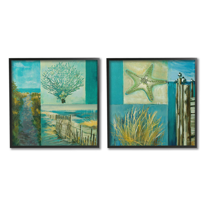 "Collage d'été maritime" par Liz Jardine, 2 pièces, H 24 po x l 24 po