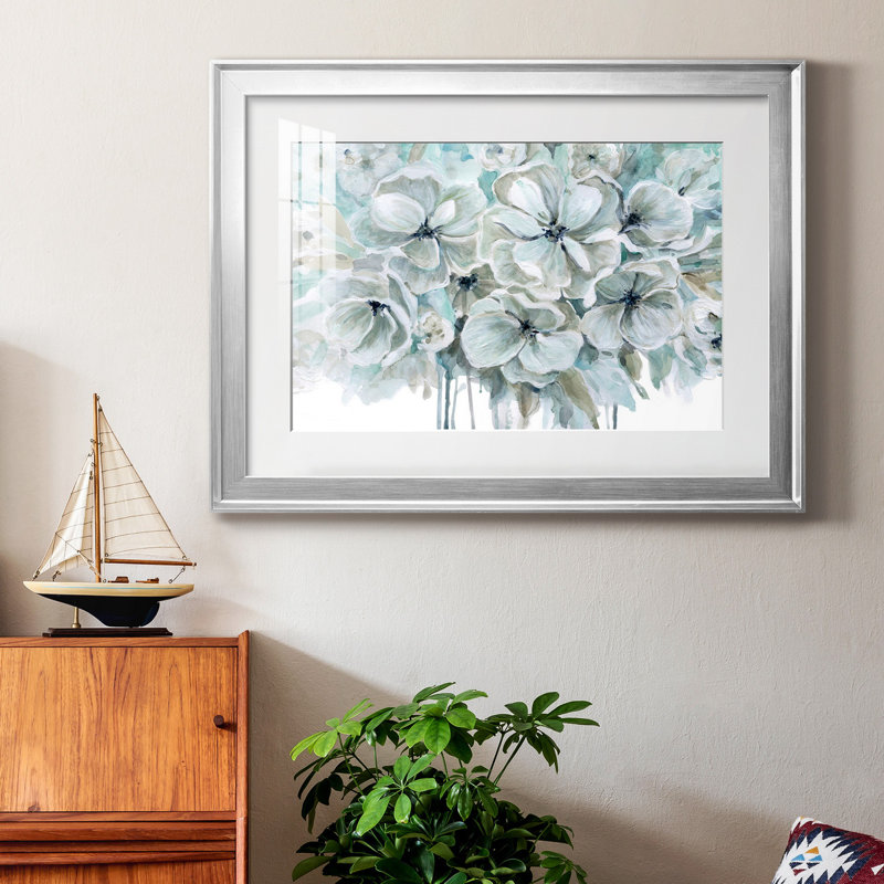 Bleu sarcelle harmonie I - peinture encadrée, Papier avec cadre argenté, H 18,5 po x l 24,5 po x P 1,5 po, Blanc mat