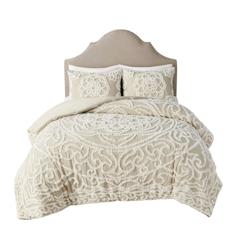 Housse de couette médaillon taupe, Édredon grand et 2 taies décoratives, Taupe