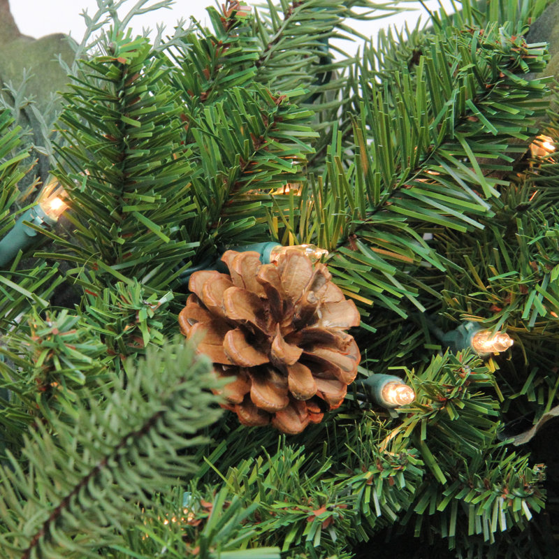 Couronne de Noël artificielle pré-éclairée en forme de pin hivernal 24 lumières claires