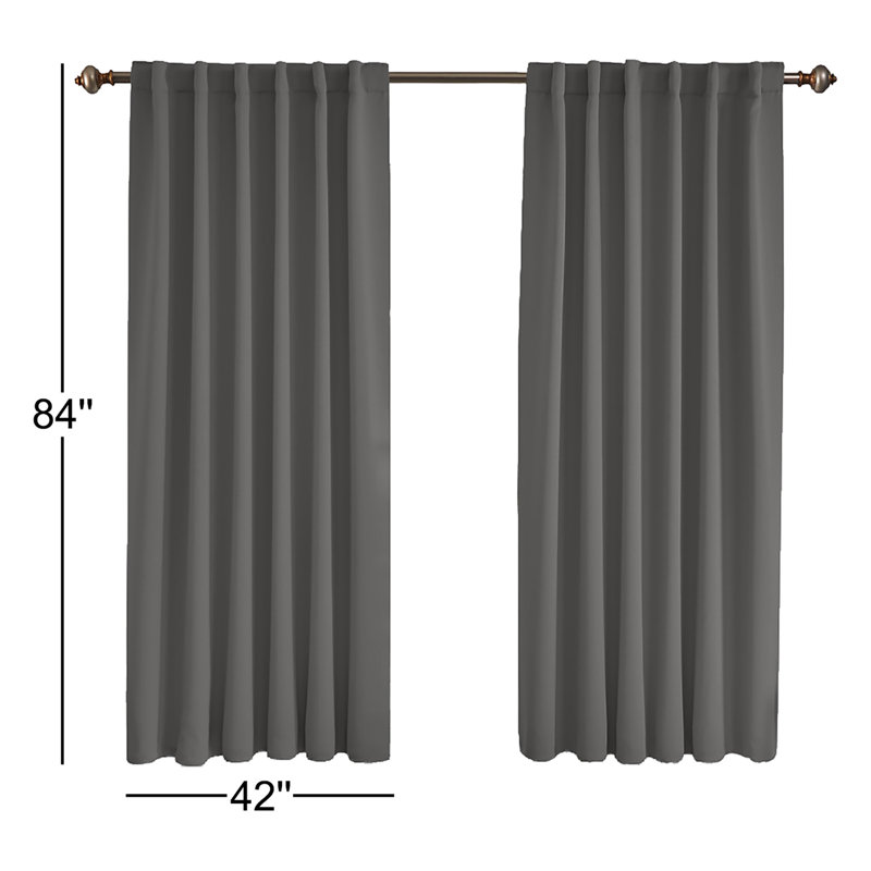 Taburao Back Tab Room Darkening Curtain Pair, 42" W x 84" L, Dark Gray