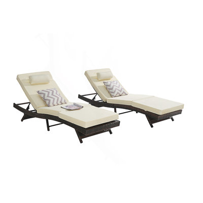 Set Of 2 Outdoor Long Reclining Chair, Reclining Lounge Chair, Lawn Sunbathing Chairs