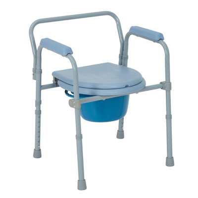 3-in-1 Adjustable Bedside Commode Chair – Portable Toilet with 7.5Qt Bucket & Splash Guard – Stable Iron Frame, Height 16"-22" – Supports up to 350 lbs – Ideal for Home Care