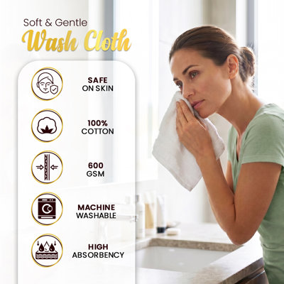 Wash Cloths 100% Cotton 600 GSM Soft Absorbent, Quick Drying 