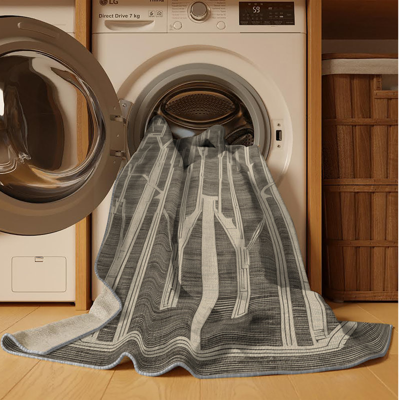 Machine Washable Art Deco Grey Area Rug, Rectangle 8' x 12'
