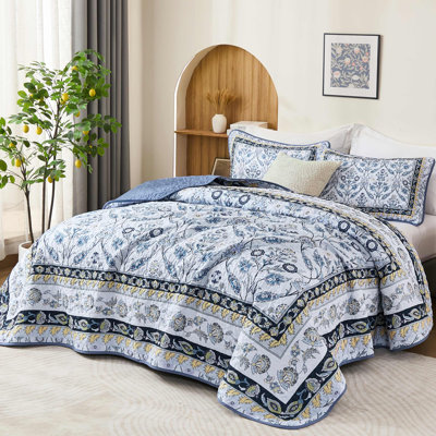 3 Pieces Quilt Set with 2 Pillow shams Soft Lightweight Microfiber Bedding Set for All Season