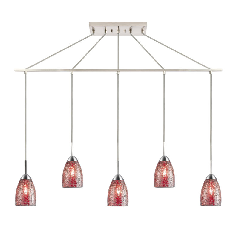 Luminaire suspendu pour îlot de cuisine 5 lumières Murphy, Miroir mosaïque, Nickel satiné