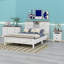 Lit plateforme avec tête de lit, station de charge, table de chevet et commode-469955478-469955479