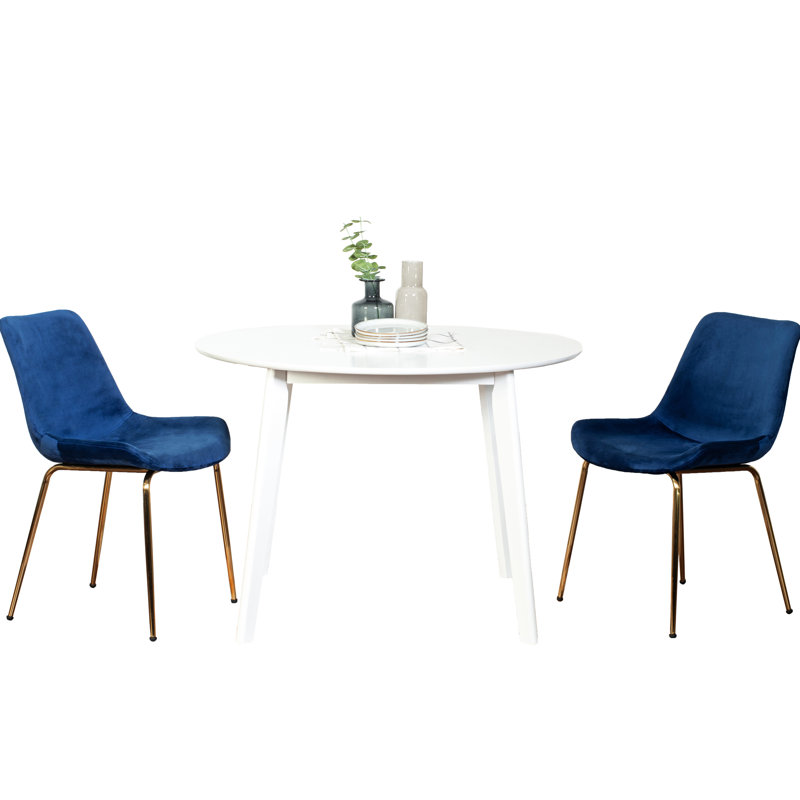 3 ensembles de salle à manger - Table ronde blanche avec 2 chaises et fabrication en bois d'hévéa, revêtement en velours confortable