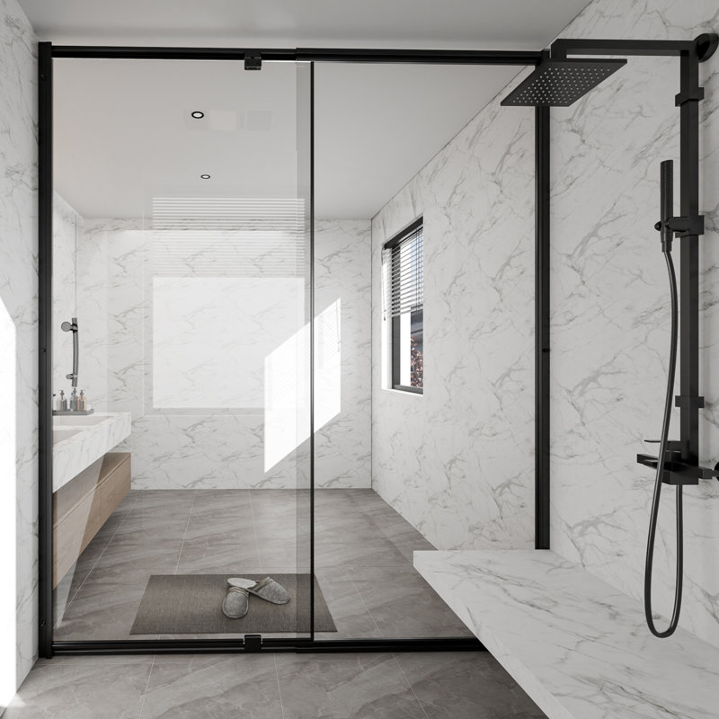 privdr 56"-60"W X 71" H Pivot Swing Framed Shower Door Width Adjustment without Cutting dwith 1/4" Tempered Clear Glass